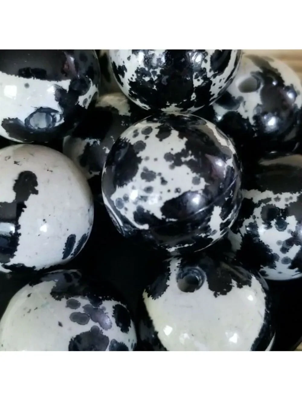 Abstract Cow Animal Print Black Grey 26mm Round Retro Acrylic Art Beads 4 pcs